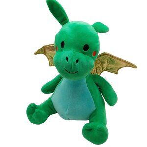 FAO Schwarz Green Dragon light up stomach plush stuffed animal Gold Wings